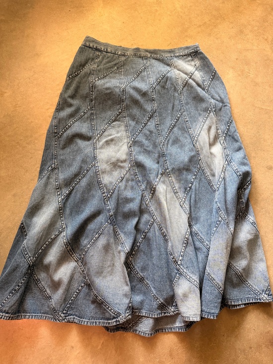 Studio West Dresses & Skirts - 100% COTTON 2 Toned Patchwork Wash Denim Maxi Skirt Made in India Elastic L